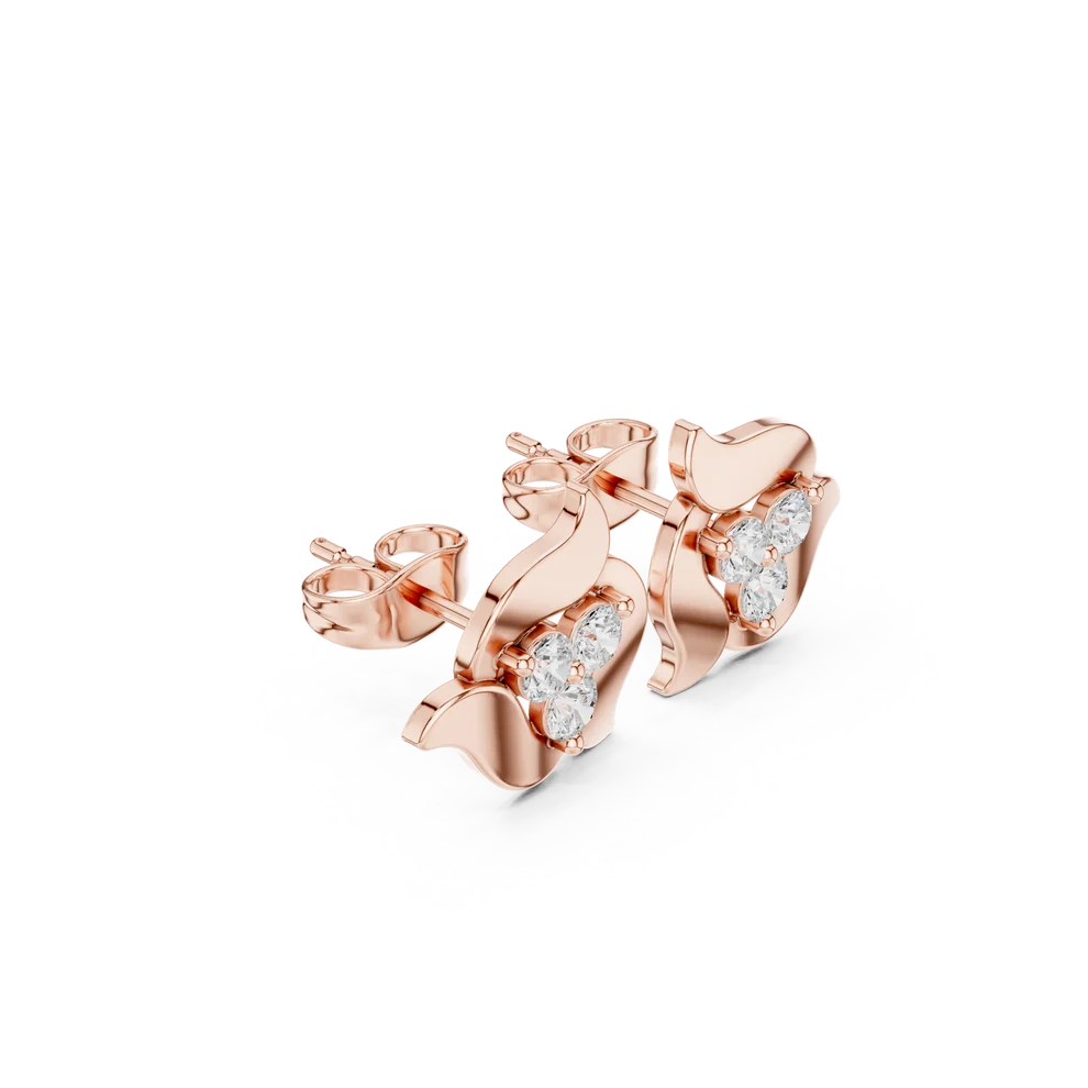 Sculpted Petal Round Diamond Earrings