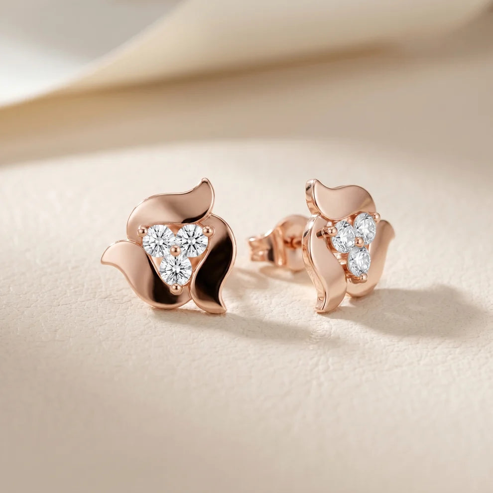 Sculpted Petal Round Diamond Earrings