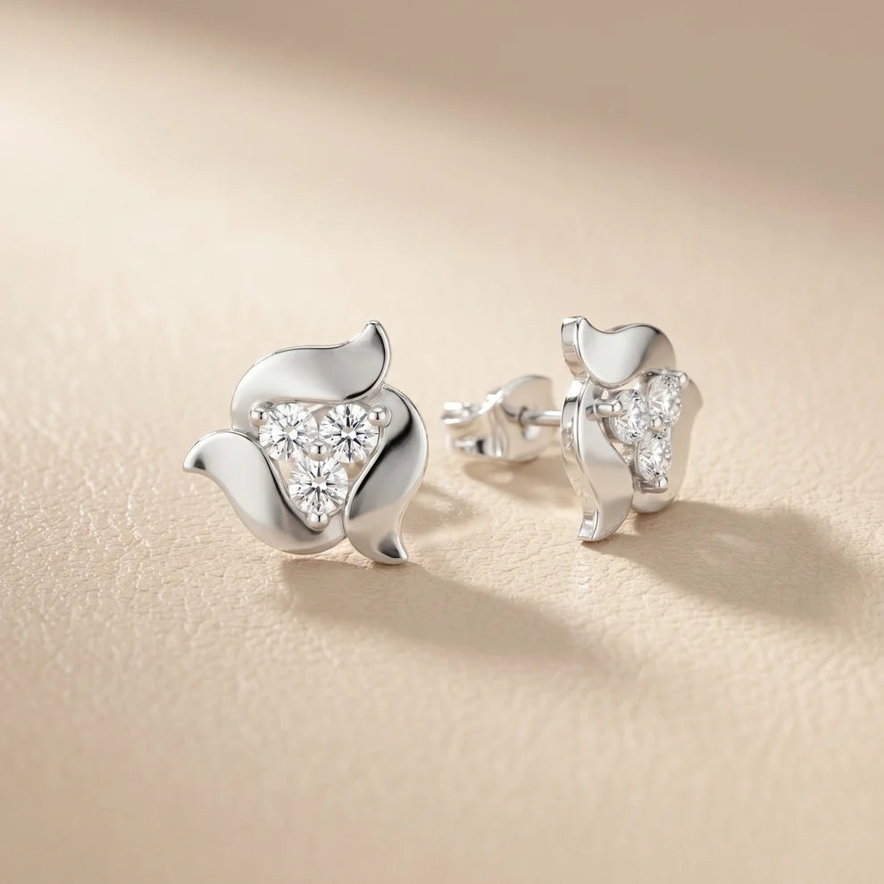 Sculpted Petal Round Diamond Earrings