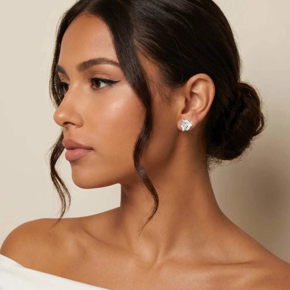 Sculpted Petal Round Diamond Earrings