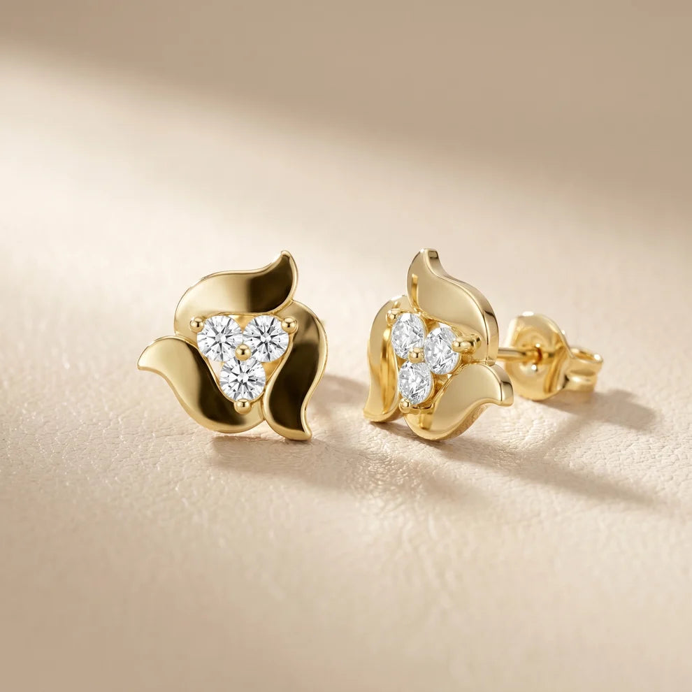 Sculpted Petal Round Diamond Earrings
