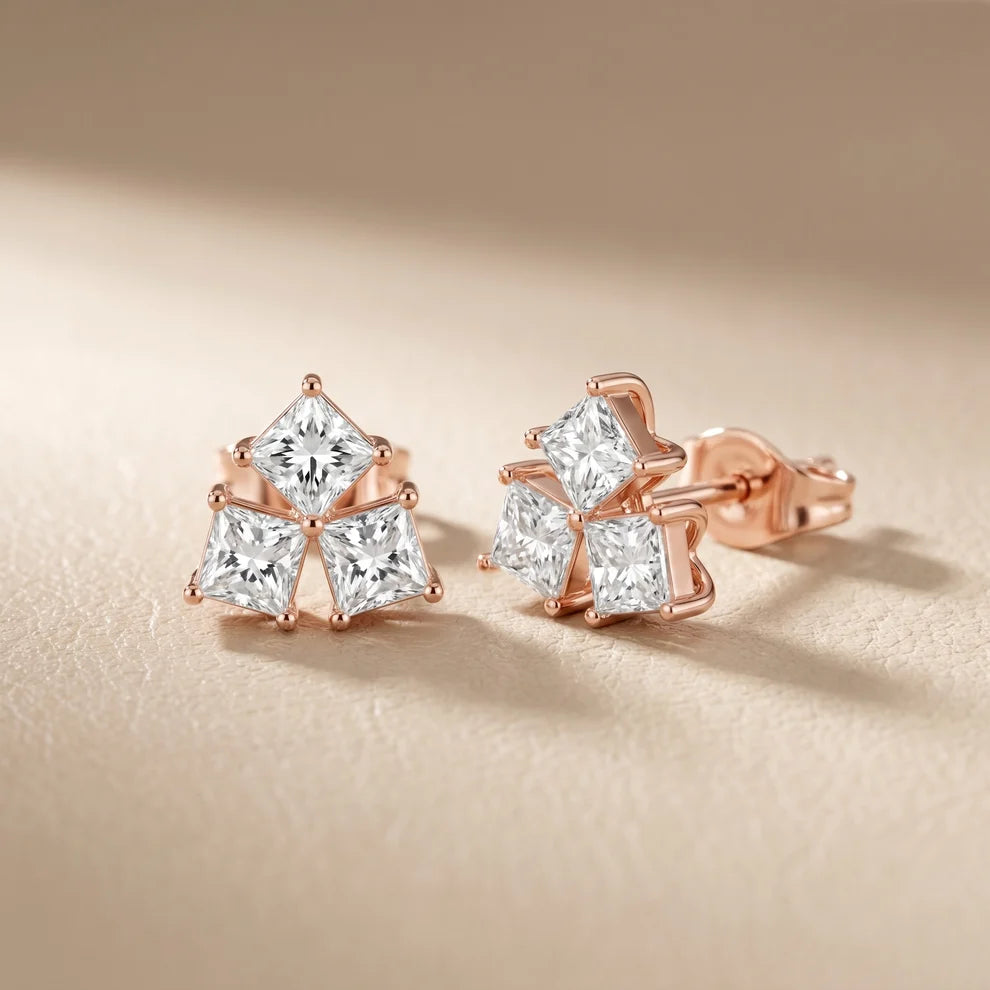 Juno Cluster Princess Diamond Earrings