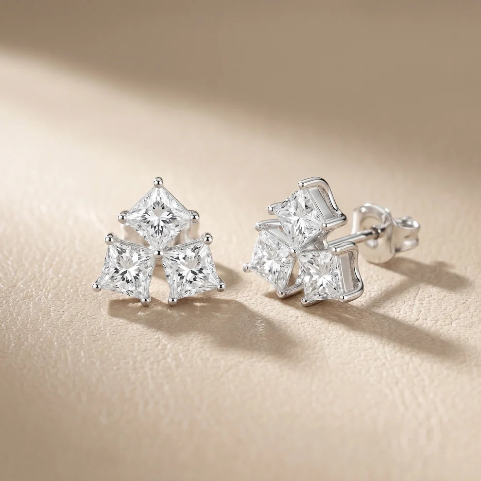 Juno Cluster Princess Diamond Earrings