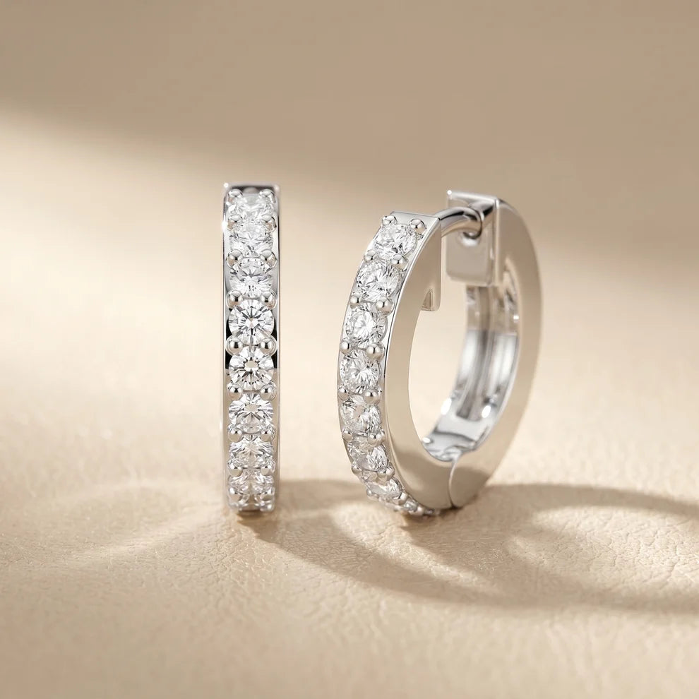Whispering Light Round Diamond Hoop Earrings