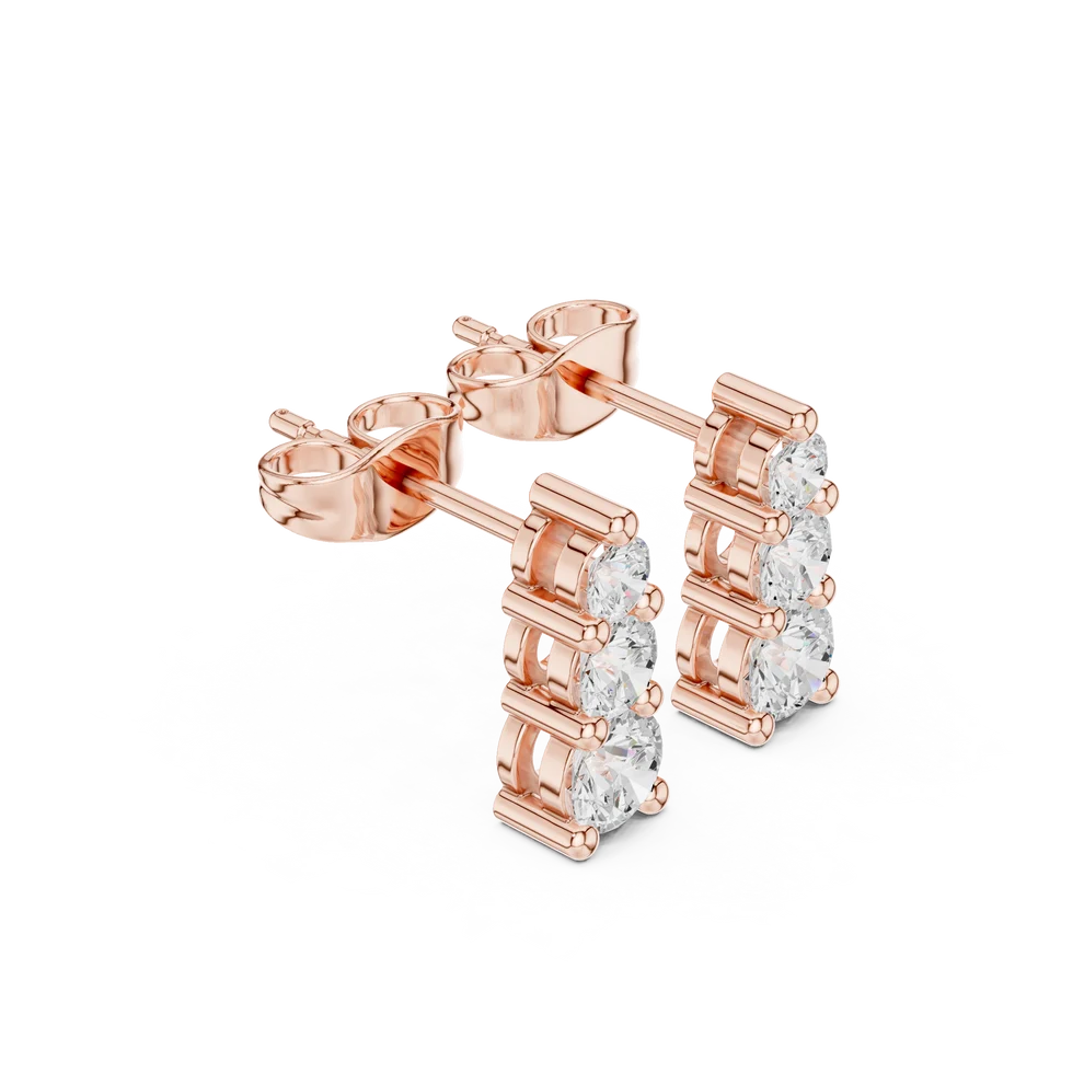 Celeste Three-Stone Round Diamond Earrings