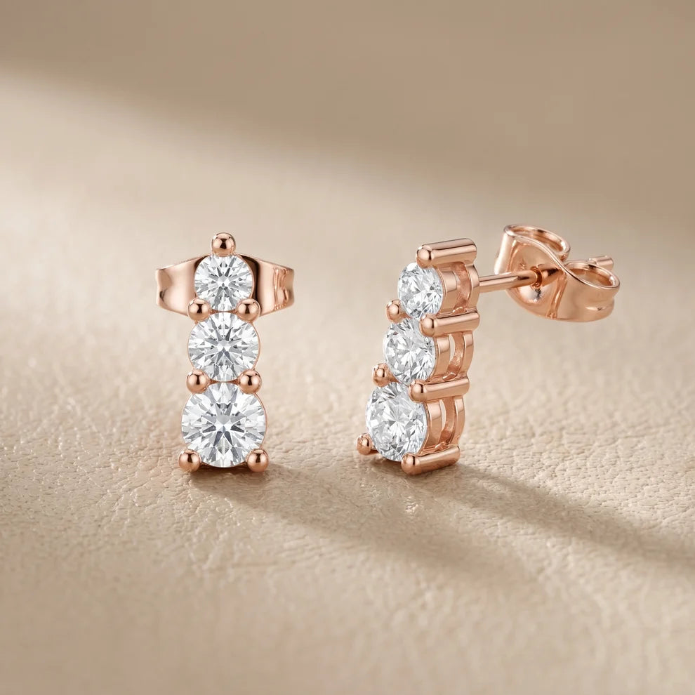 Celeste Three-Stone Round Diamond Earrings
