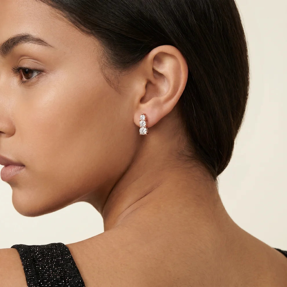 Celeste Three-Stone Round Diamond Earrings