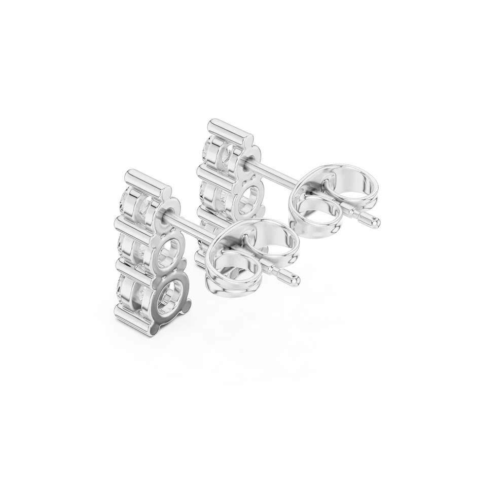 Celeste Three-Stone Round Diamond Earrings
