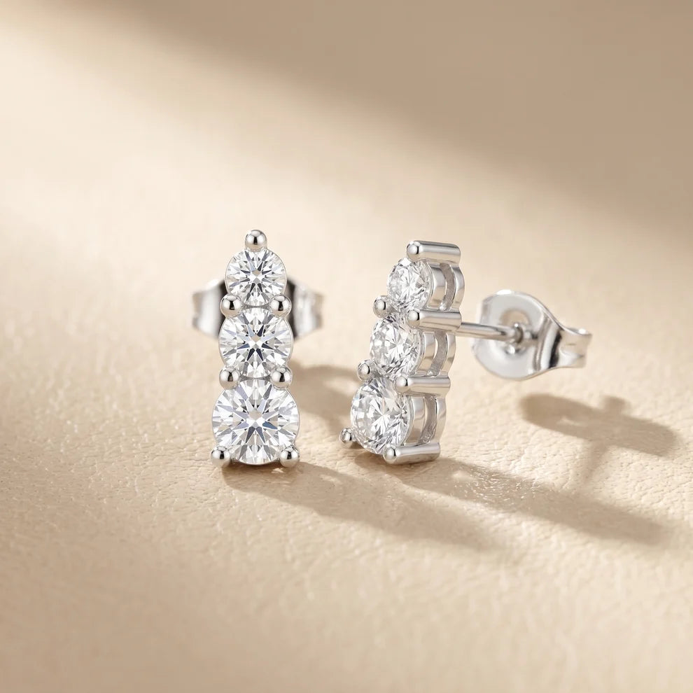 Celeste Three-Stone Round Diamond Earrings