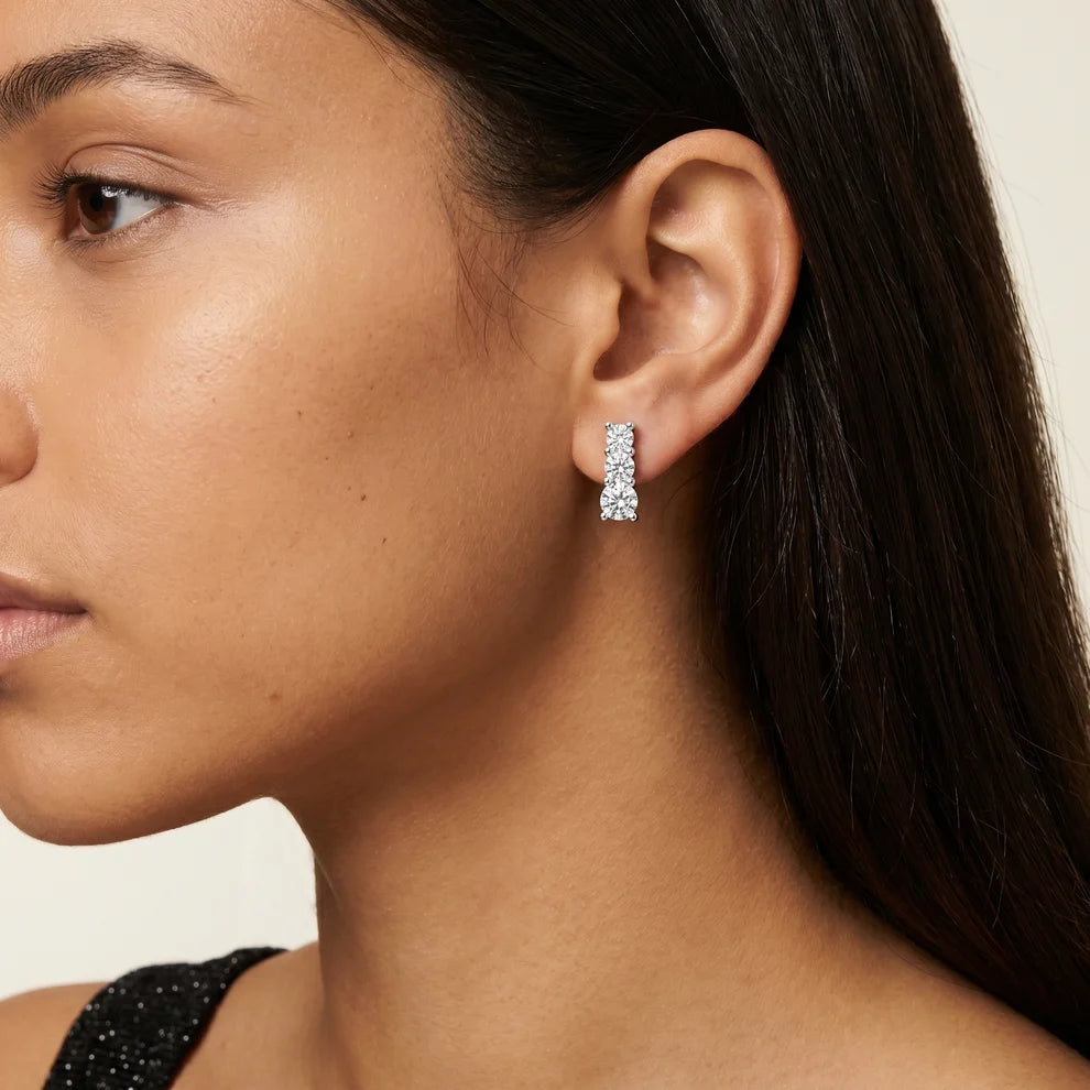 Celeste Three-Stone Round Diamond Earrings