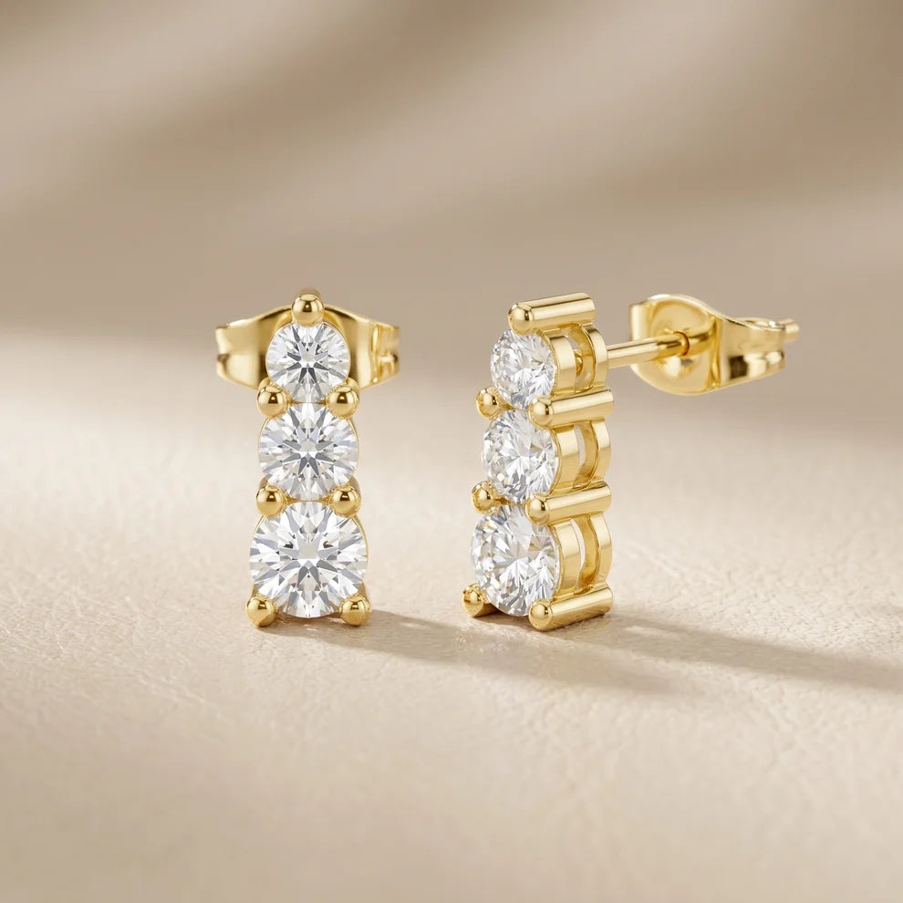 Celeste Three-Stone Round Diamond Earrings