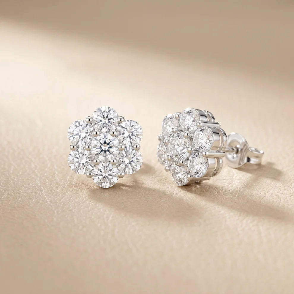Luminous Round Diamond Daisy Earrings