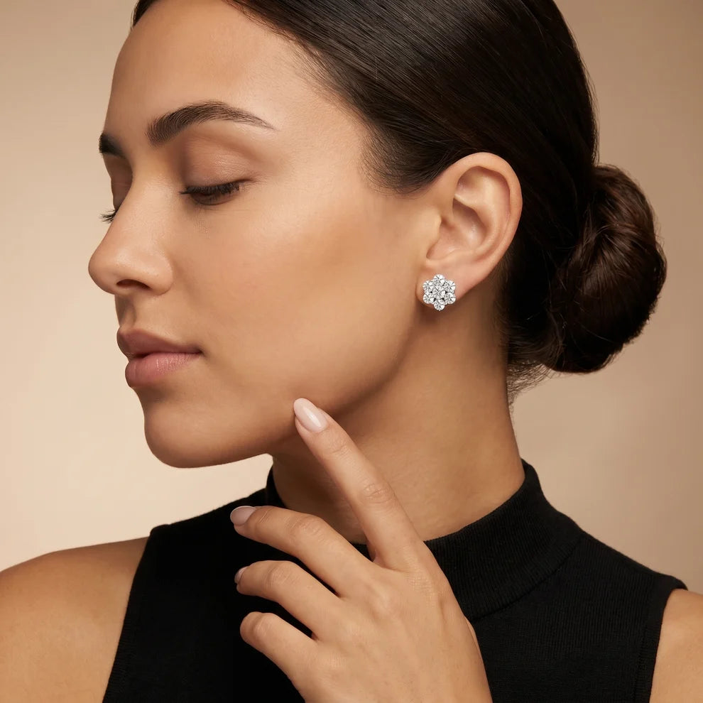Luminous Round Diamond Daisy Earrings