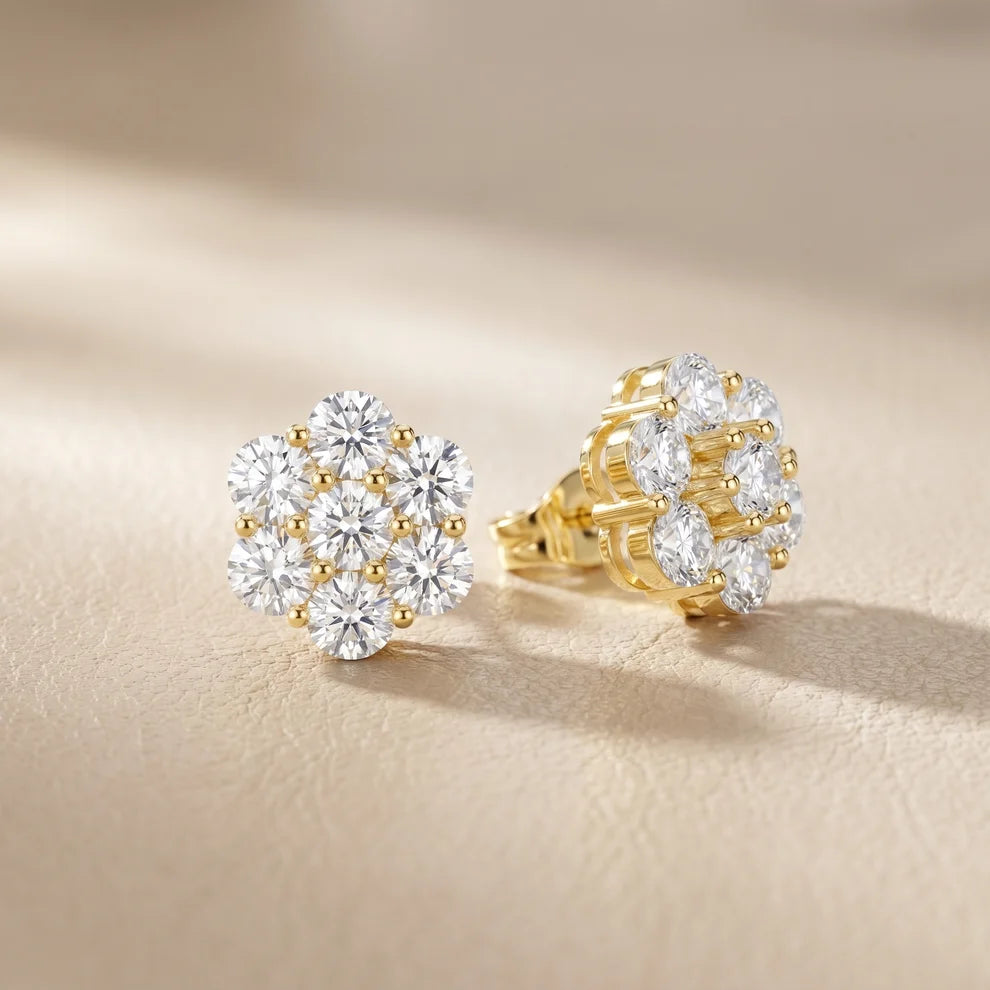 Luminous Round Diamond Daisy Earrings