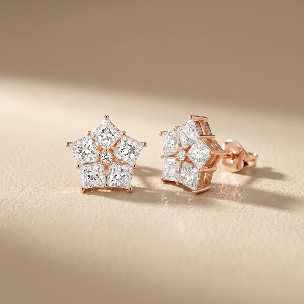 Structured Elegance Princess Diamond Earrings