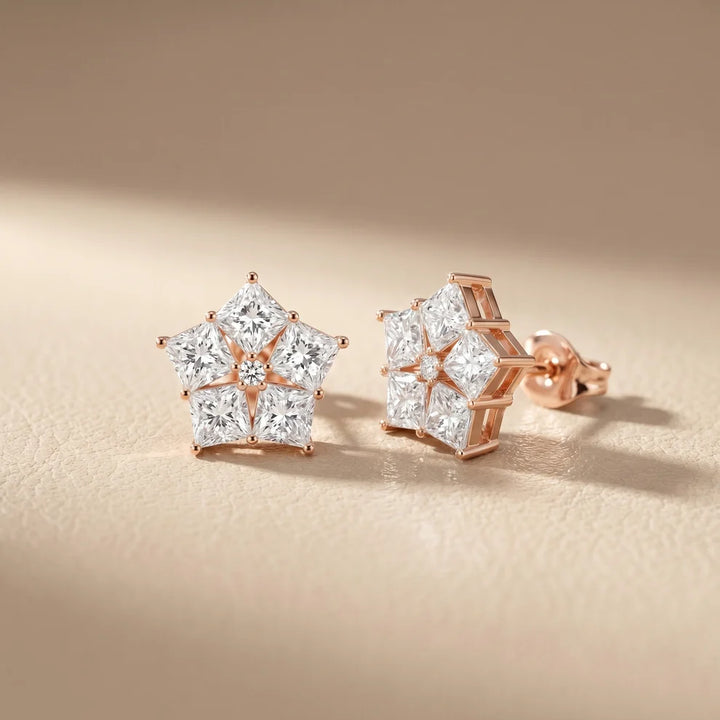 Structured Elegance Princess Diamond Earrings