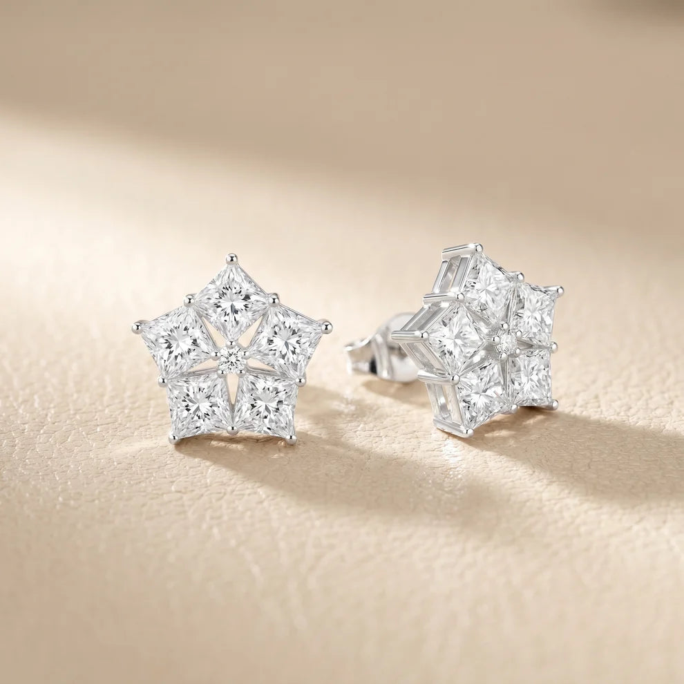 Structured Elegance Princess Diamond Earrings