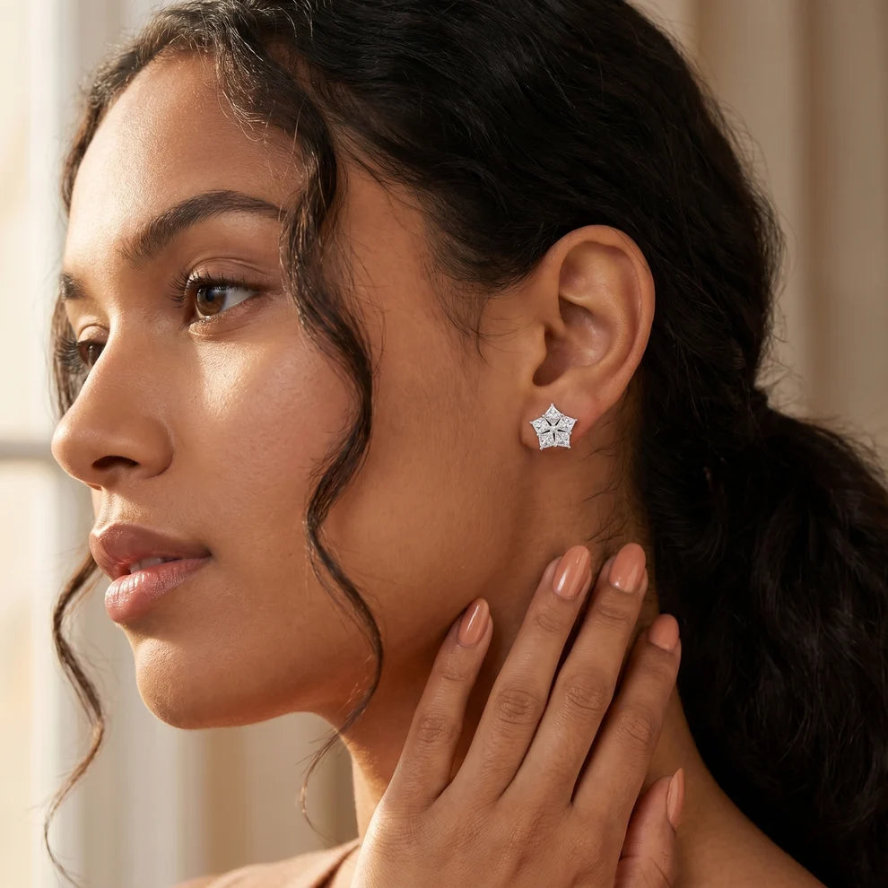 Structured Elegance Princess Diamond Earrings