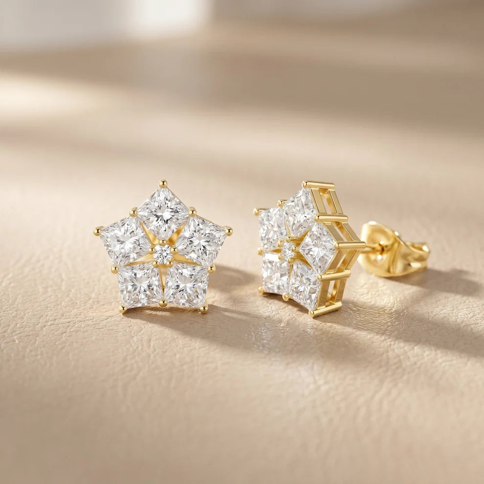 Structured Elegance Princess Diamond Earrings