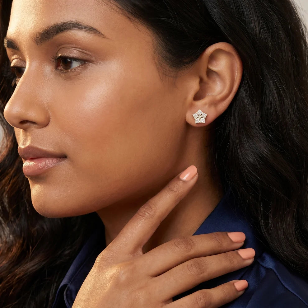 Structured Elegance Princess Diamond Earrings