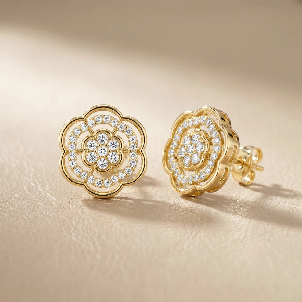 The Ethereal Flora Round Diamond Earrings