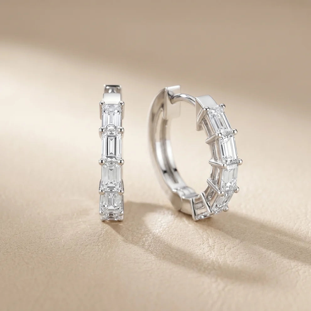 Deco Orbit Emerald Diamond Hoop Earrings