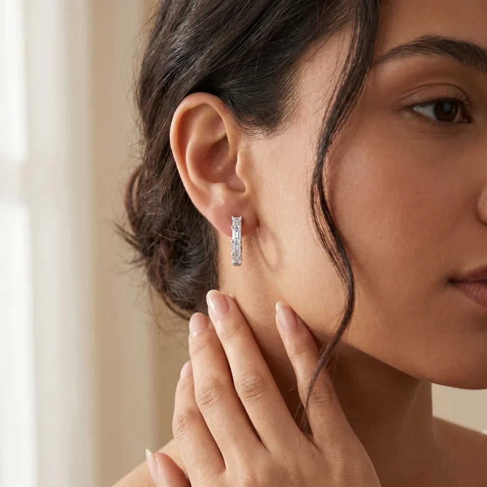 Deco Orbit Emerald Diamond Hoop Earrings