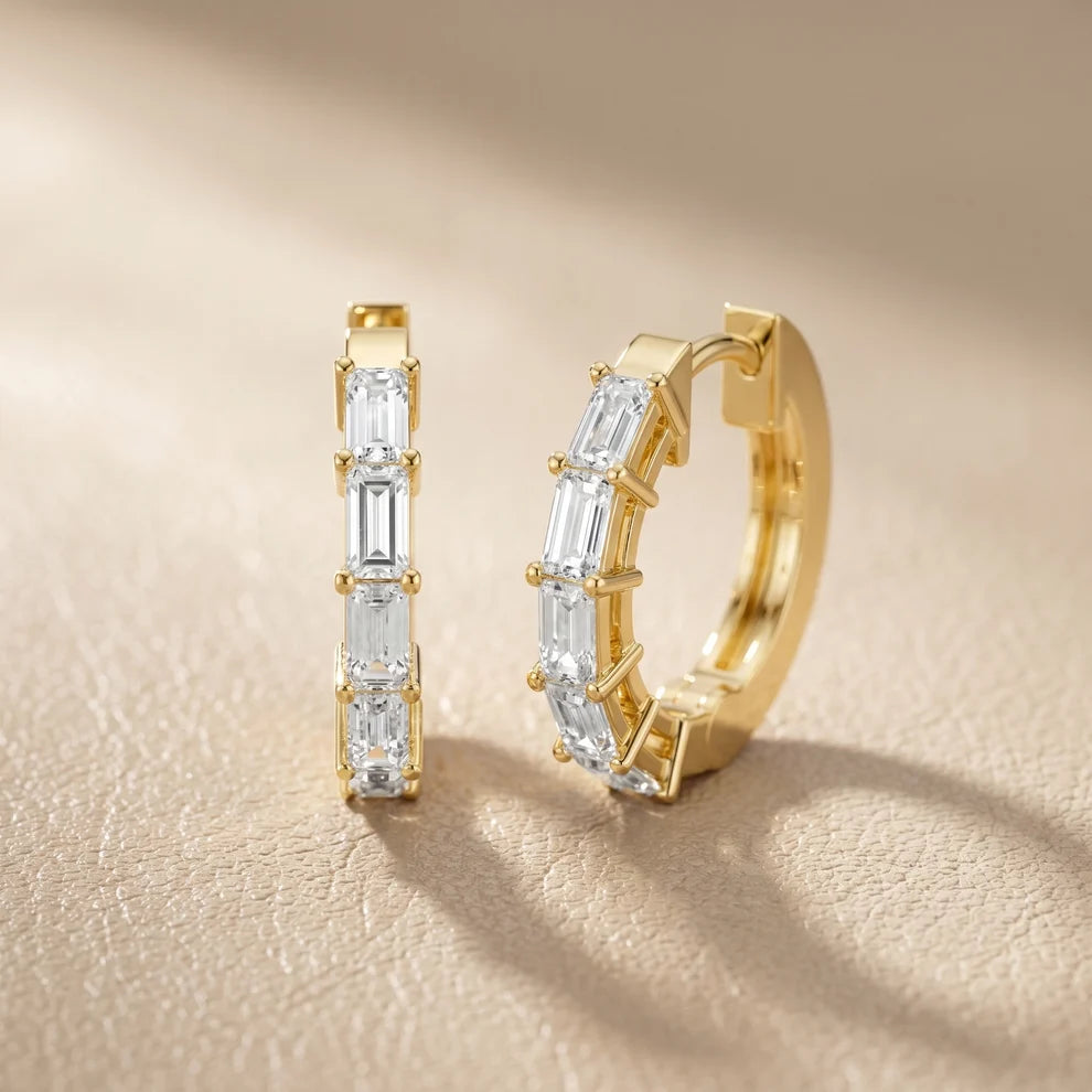 Deco Orbit Emerald Diamond Hoop Earrings