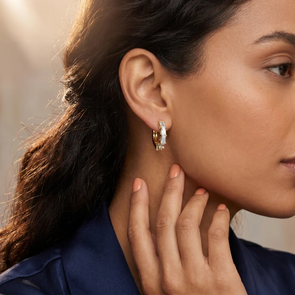 Deco Orbit Emerald Diamond Hoop Earrings