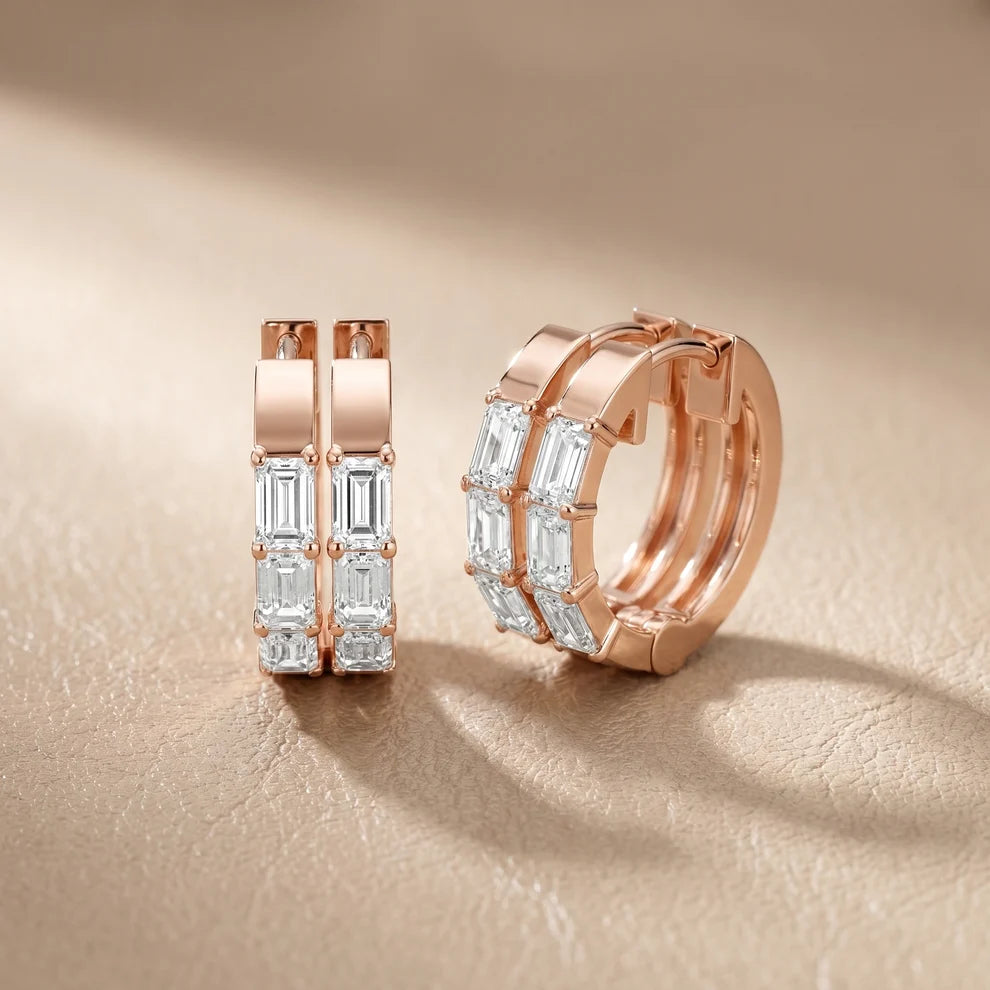 Stella Emerald Diamond Huggie Hoop Earrings