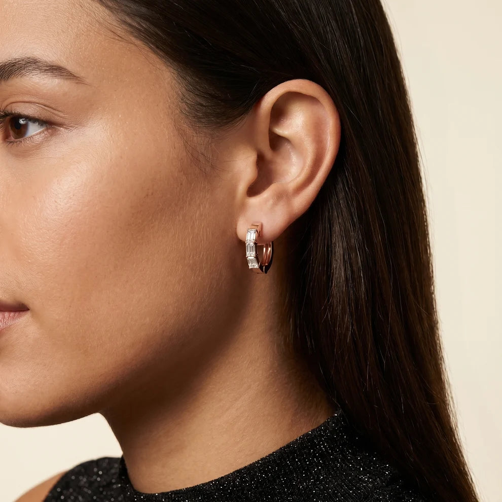 Stella Emerald Diamond Huggie Hoop Earrings