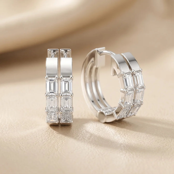 Stella Emerald Diamond Huggie Hoop Earrings