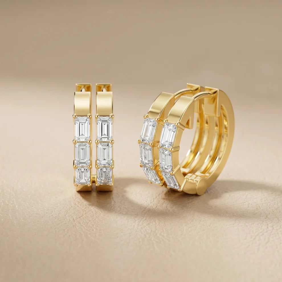 Stella Emerald Diamond Huggie Hoop Earrings
