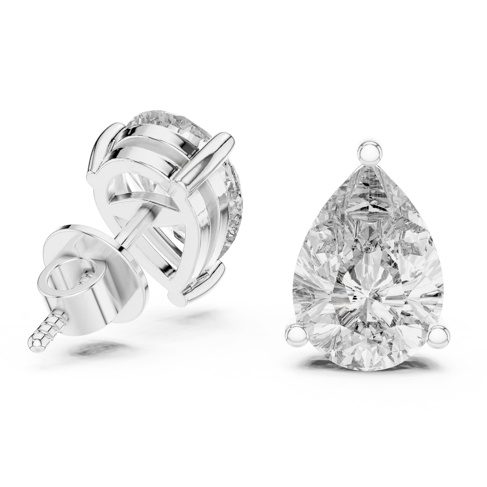 Iris Three-Prong Pear Diamond Earrings