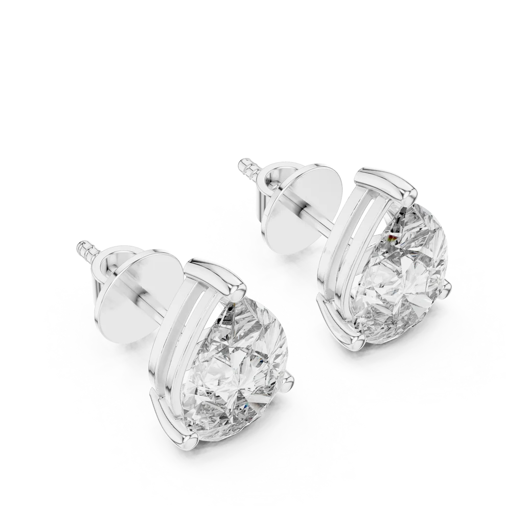 Iris Three-Prong Pear Diamond Earrings