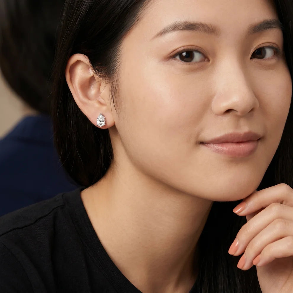Iris Three-Prong Pear Diamond Earrings