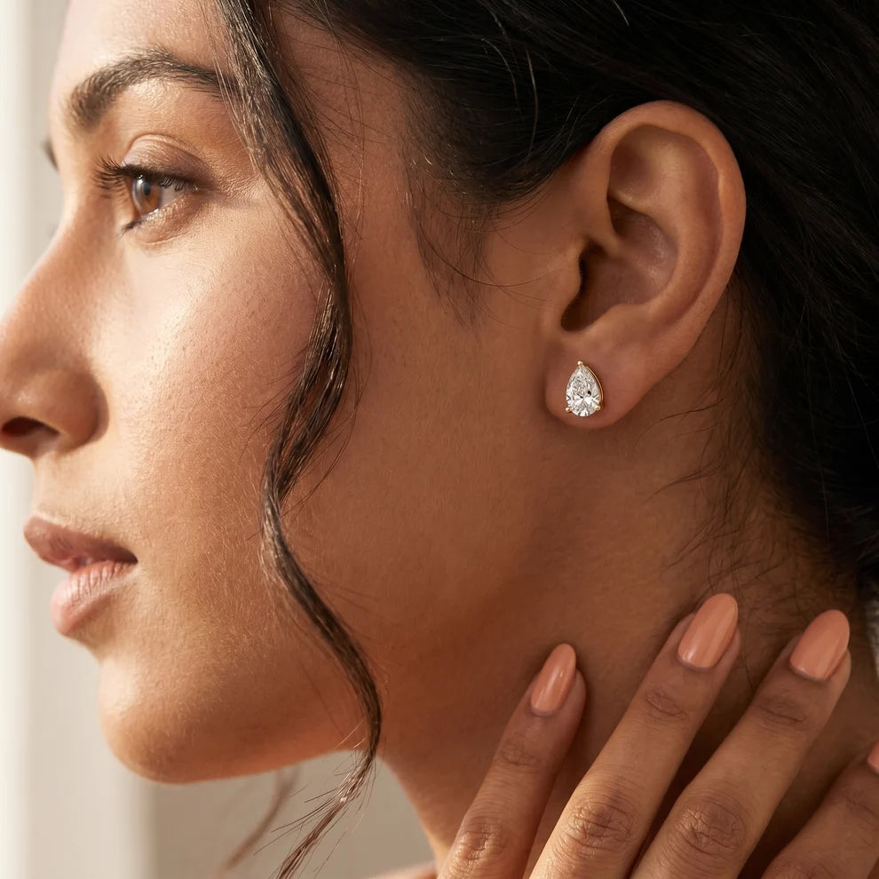 Iris Three-Prong Pear Diamond Earrings
