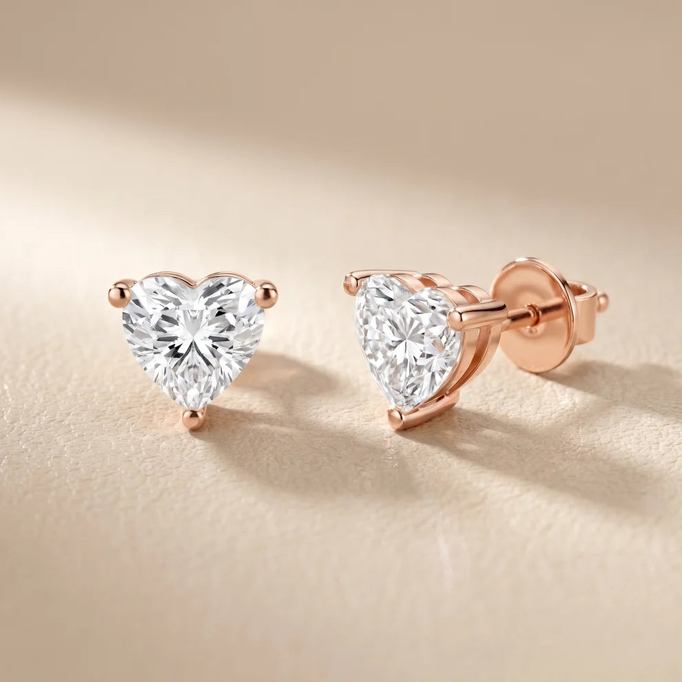 Iris Three-Prong Heart Diamond Earrings