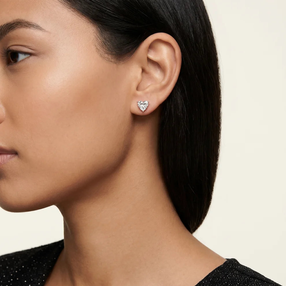 Iris Three-Prong Heart Diamond Earrings
