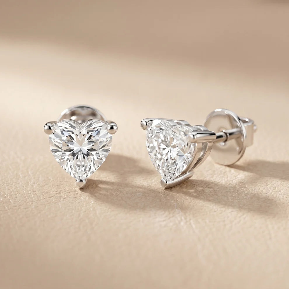 Iris Three-Prong Heart Diamond Earrings