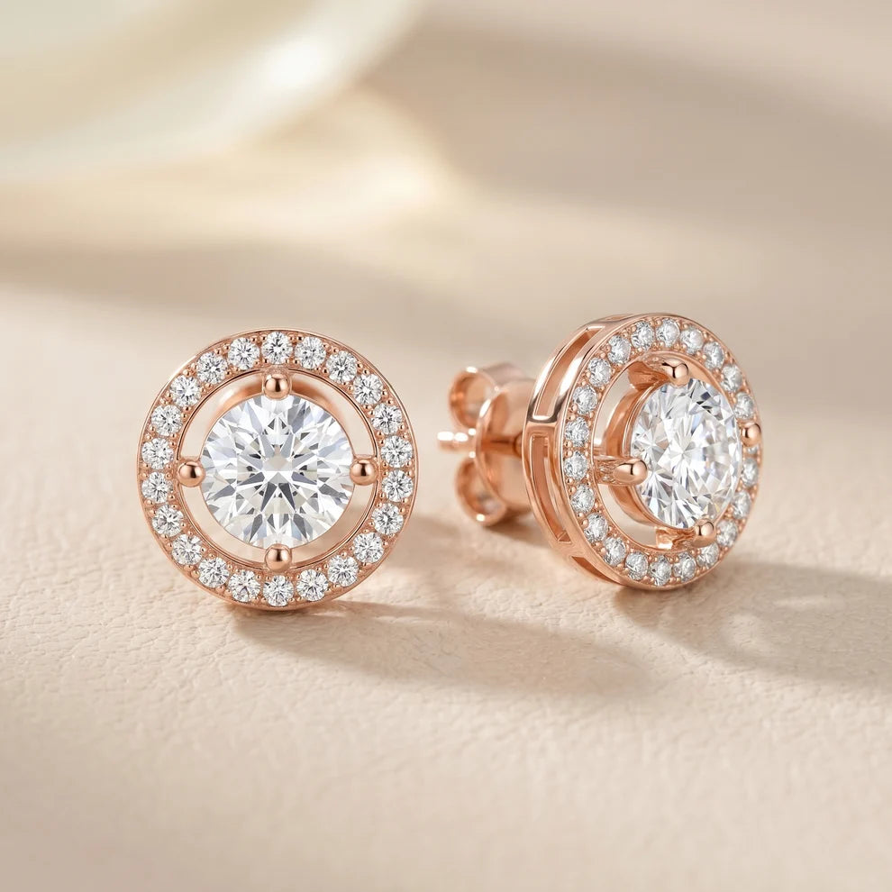 Halo Round Diamond Earrings