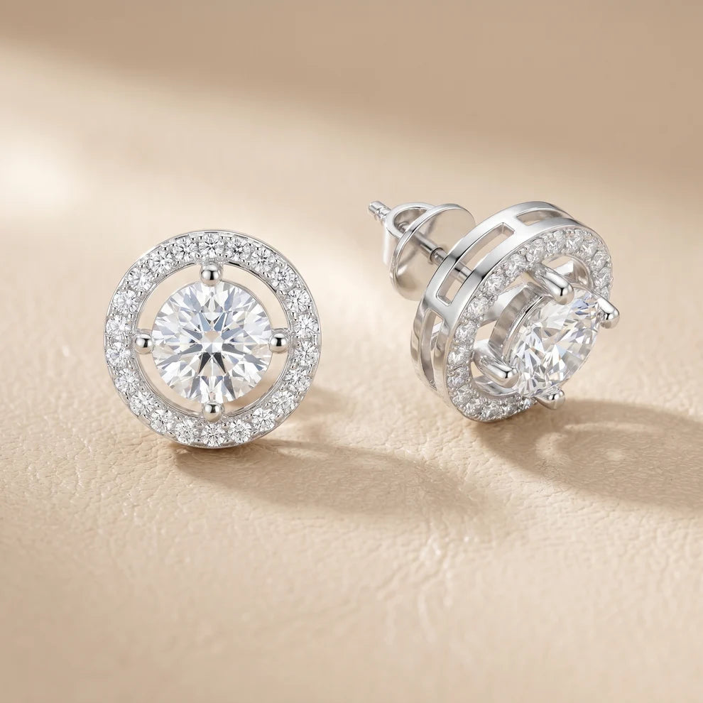 Halo Round Diamond Earrings