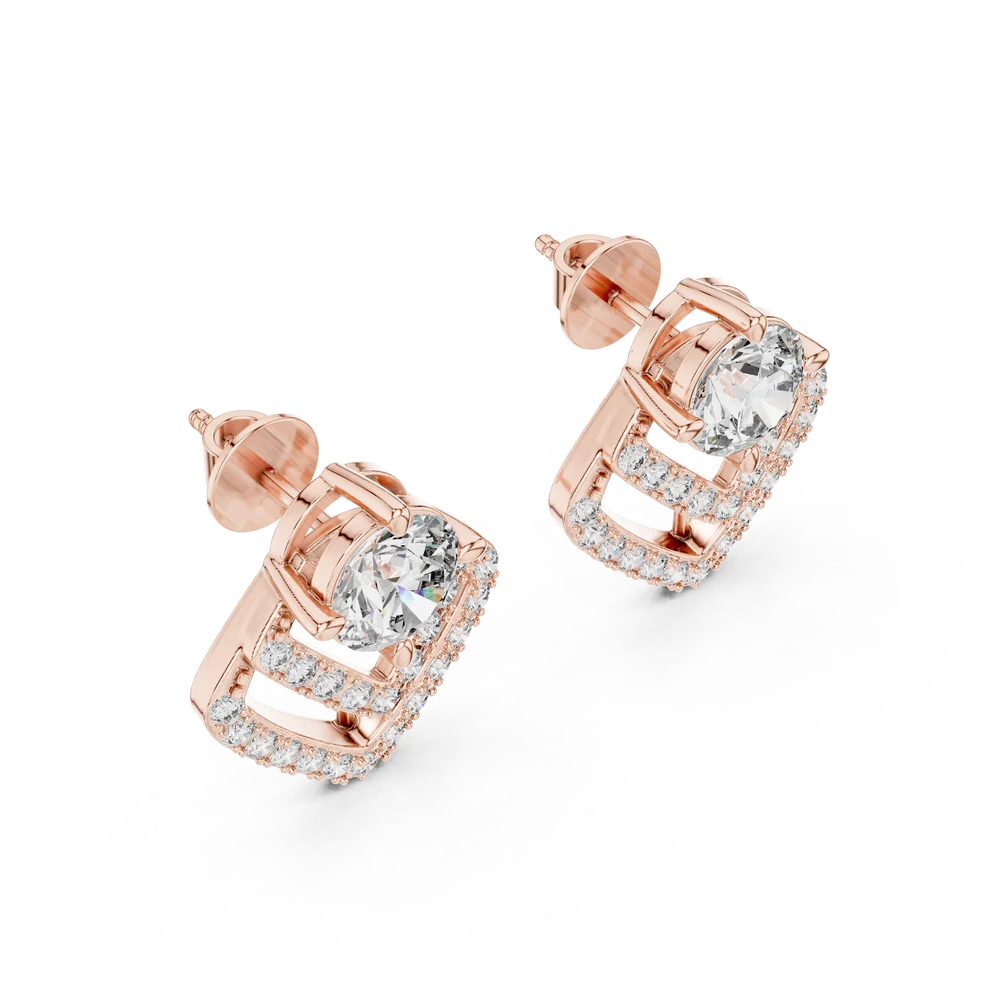 Chevron Edge Round Diamond Earrings