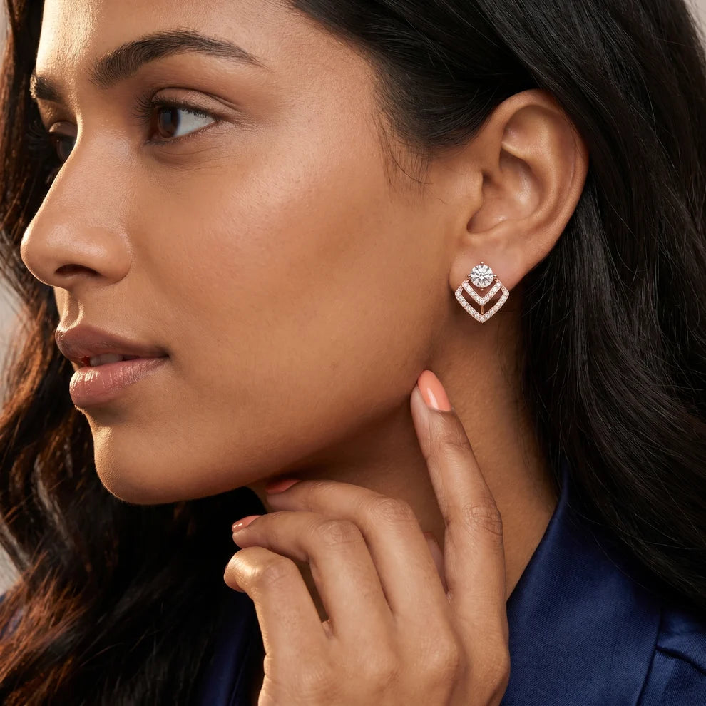 Chevron Edge Round Diamond Earrings