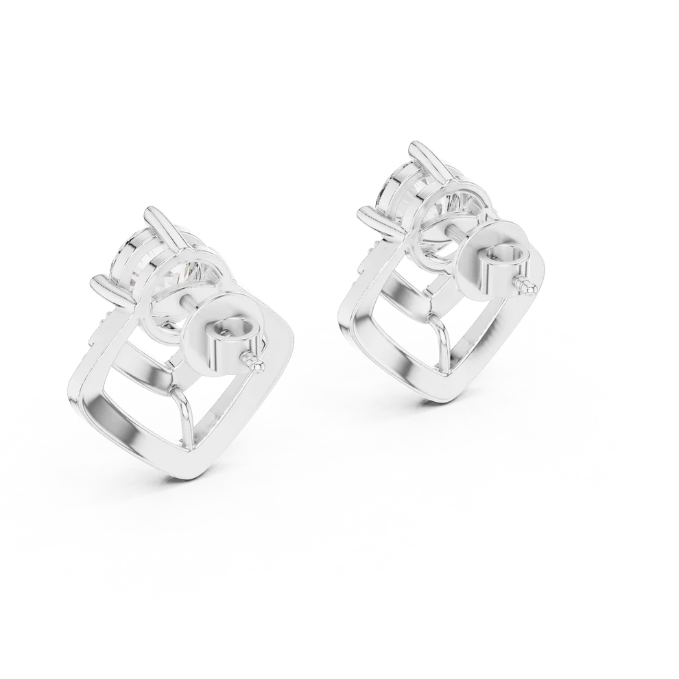 Chevron Edge Round Diamond Earrings