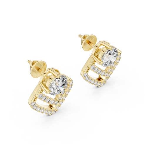 Chevron Edge Round Diamond Earrings