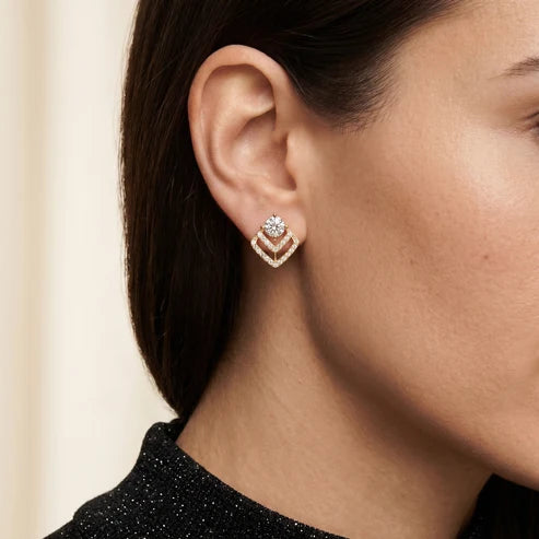 Chevron Edge Round Diamond Earrings