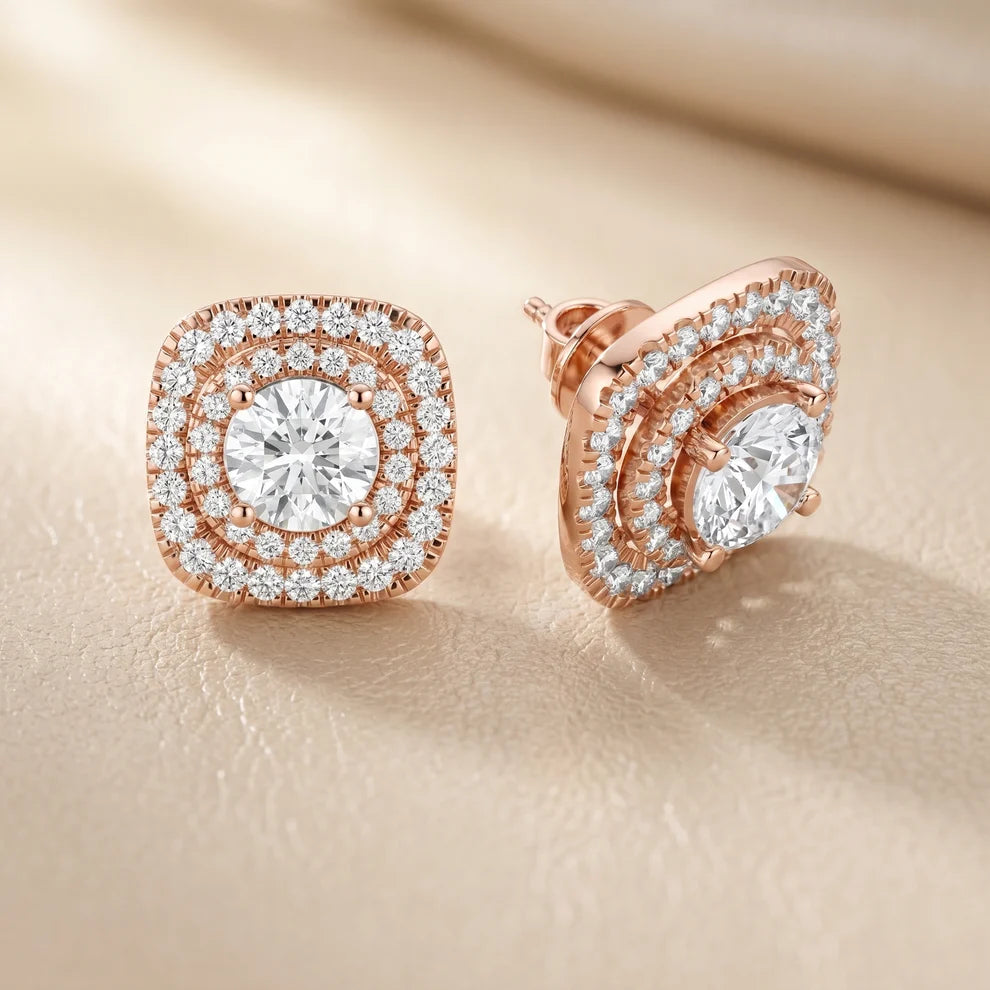 Majestic Double-Halo Round Diamond Earrings