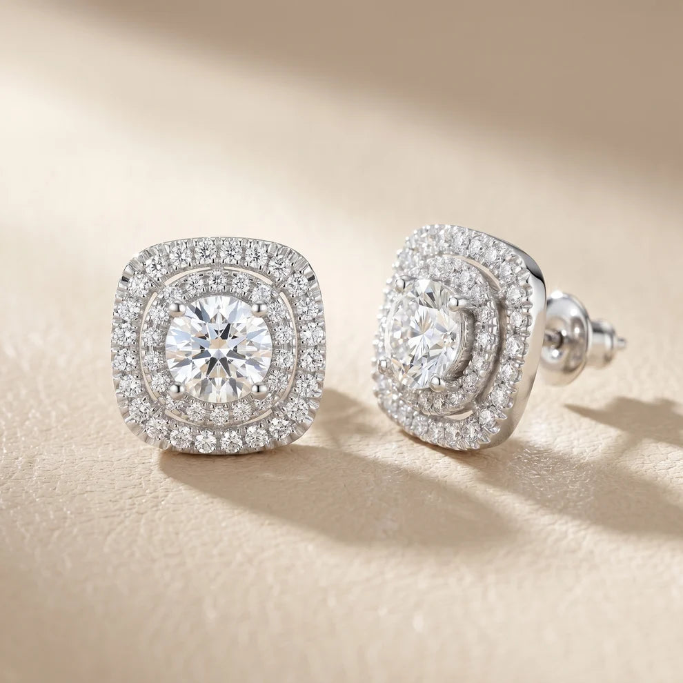 Majestic Double-Halo Round Diamond Earrings