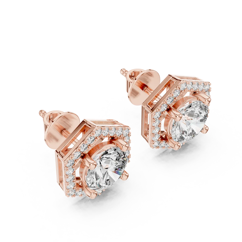 Meridian Hex Round Diamond Earrings